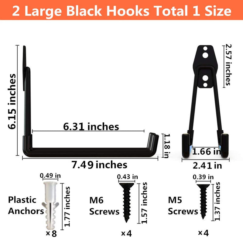 Heavy Duty Garage Storage Utility Double Hooks,Extended Wall Mount Tool Holder Organizer for Ladders,Bike,Chair (2 Pack Black 7.5" Large U Hook) 2 Pack Black 7.5" Large U Hook - LeoForward Australia