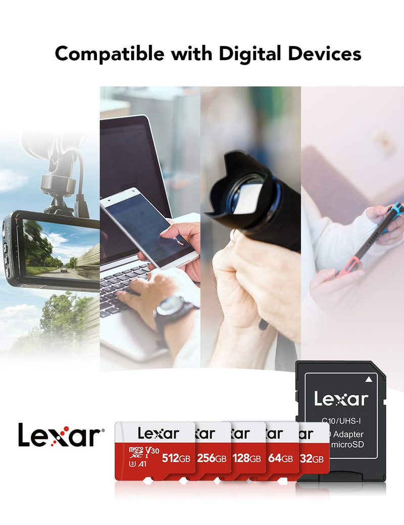  [AUSTRALIA] - Lexar E-Series 64GB Micro SD Card, microSDXC UHS-I Flash Memory Card with Adapter, 100MB/s, C10, U3, A1, V30, Full HD, 4K UHD, High Speed TF Card 64GB x1