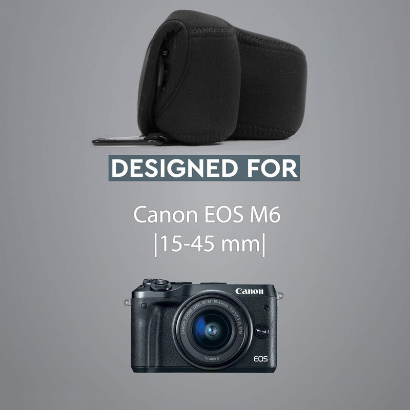  [AUSTRALIA] - MegaGear Canon EOS M6 (15-45 mm) Ultra Light Neoprene Camera Case, with Carabiner - Black - MG1158 15-45 mm