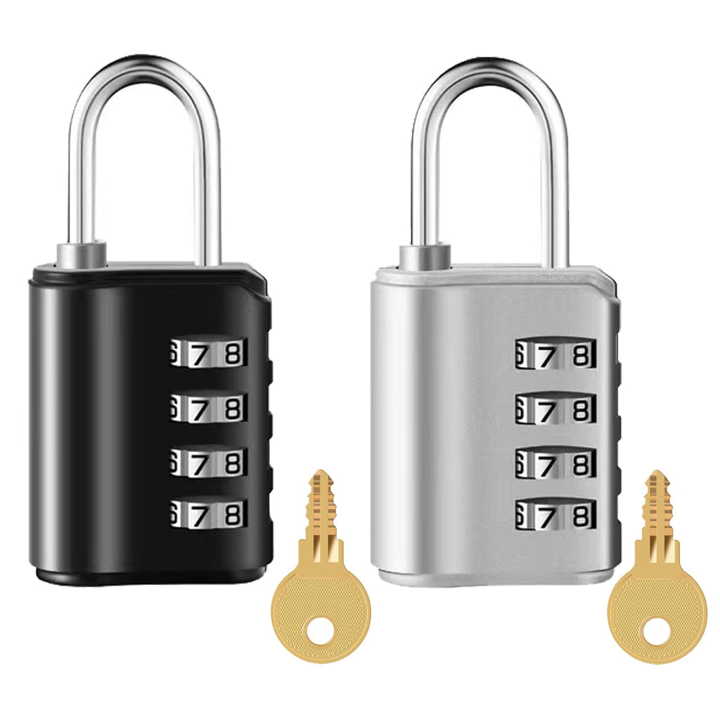  [AUSTRALIA] - 2 Pack Combination Padlock, 4 Digit Resettable Outdoor Waterproof Padlock with Keys, Combo Lock for School, Sports or Gym Locker, Employee Locker, Fence, Gate, Case, Toolbox, Hasp Storage Black/Silver