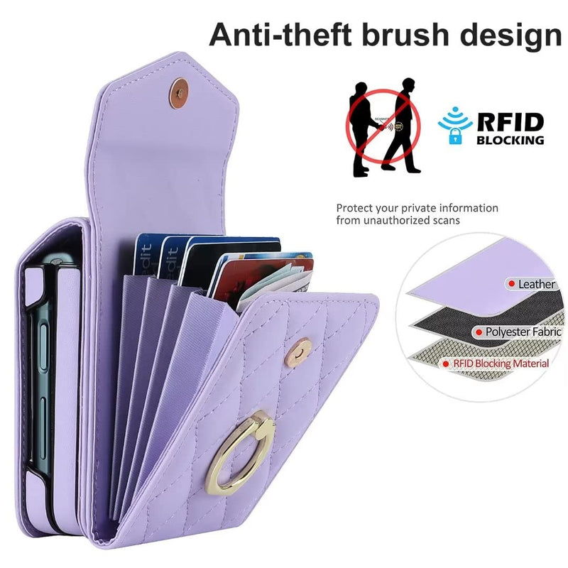  [AUSTRALIA] - XIMAND for Samsung Galaxy Z Flip 4 Wallet Phone Case with Ring and Adjustable Crossbody Strap, Stylish and Muti-funtional Accordion Style Flip Case with 4 Card Slots for The Women and Girls（Purple） Purple