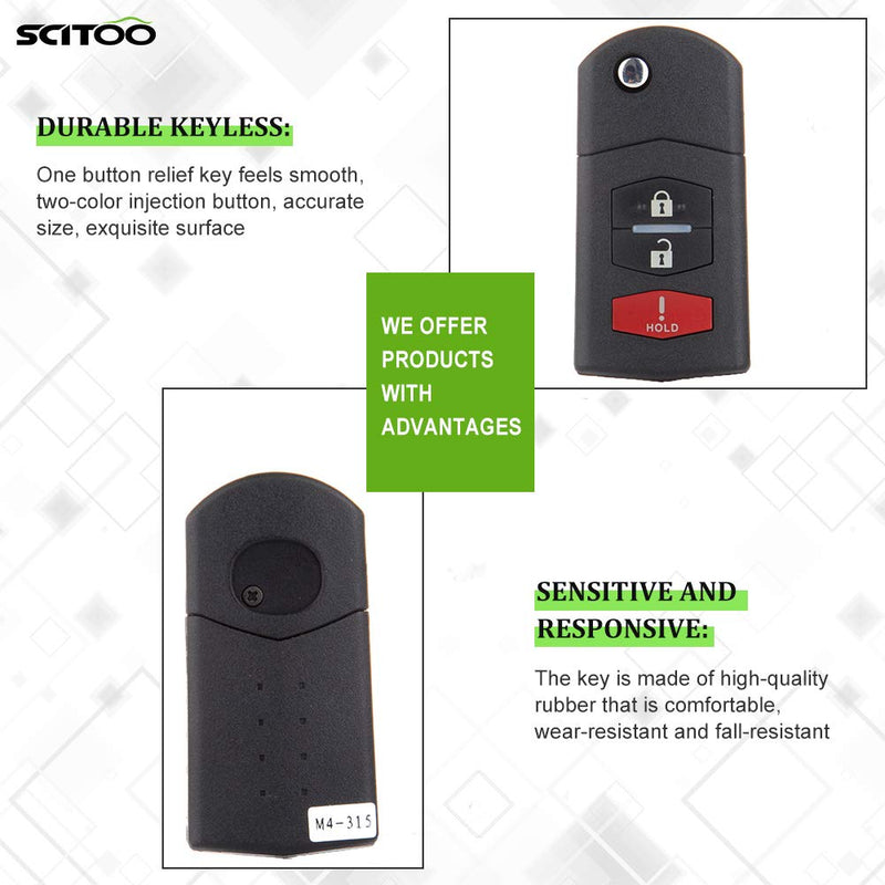  [AUSTRALIA] - SCITOO Flip Key Fob Replacement fit for 1 PC Keyless Entry Kit 1X3 Button 2007-2012 Mazda CX-7 CX7 SKE12501H