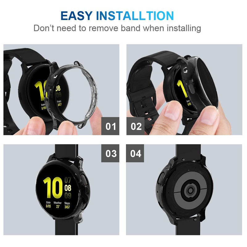 [2Pack] Tensea Compatible with Samsung Galaxy Watch Active 2 Screen Protector Case 44mm, Bumper Full Around Cover for Samsung Galaxy Watch Active2 44 (Black, 44mm) Black - LeoForward Australia