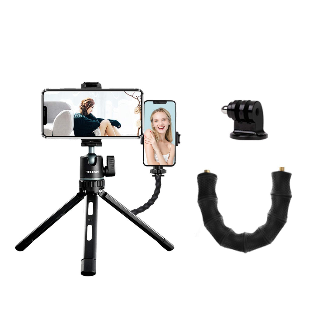  [AUSTRALIA] - Camera/Phone Tripod, Aluminum 360 Rotation with Phone Holder/Camera Adapter/Extension Arm for DSLR iPhone Samsung Canon Go Pro Vlogging Live Streaming Tripod C Bundle