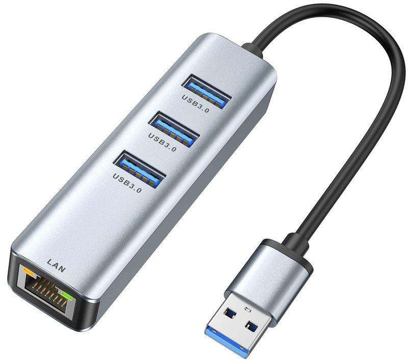  [AUSTRALIA] - USB 3.0 to Ethernet Adapter,ABLEWE 3-Port USB 3.0 Hub with RJ45 10/100/1000 Gigabit Ethernet Adapter Support Windows 10,8.1,Mac OS, Surface Pro,Linux,Chromebook and More Grey