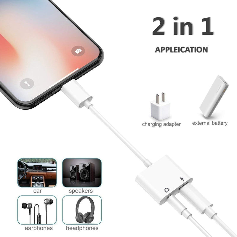  [AUSTRALIA] - [Apple MFi Certified] 2 Pack Lightning to 3.5mm Headphone Jack Adapter 2 in 1 iPhone Headphones Adapter Charger and Aux Audio Splitter for iPhone 14/13/12/11/XS/XR/X/8/7 Charging+Music Control