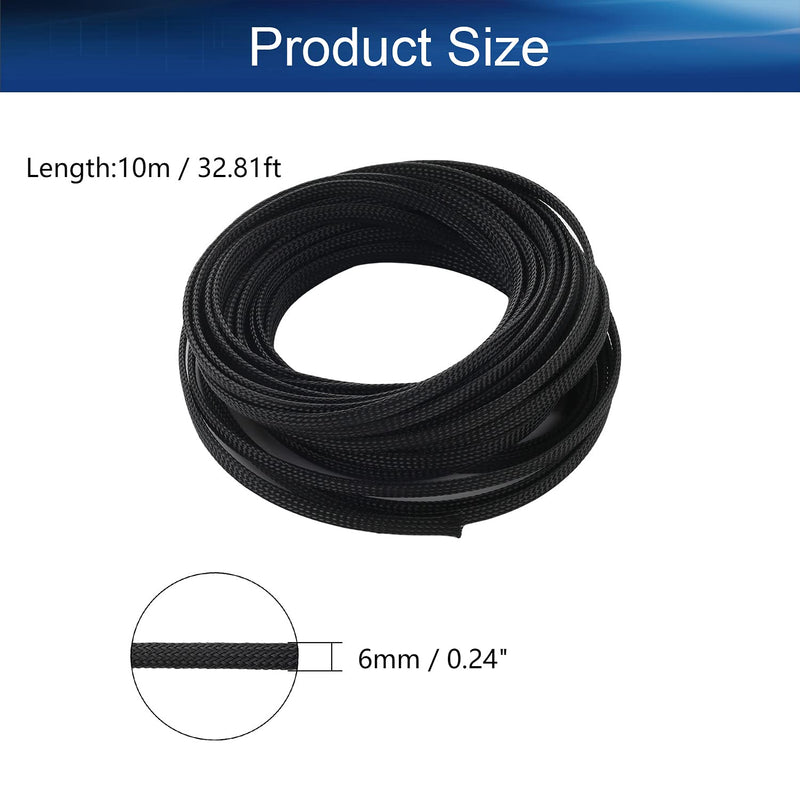  [AUSTRALIA] - Bettomshin 1Pcs Length 32.81Ft PET Braided Cable Sleeve, Width 0.24 Inch Expandable Braided Sleeve for Sleeving Protect Electric Wire Electric Cable Black