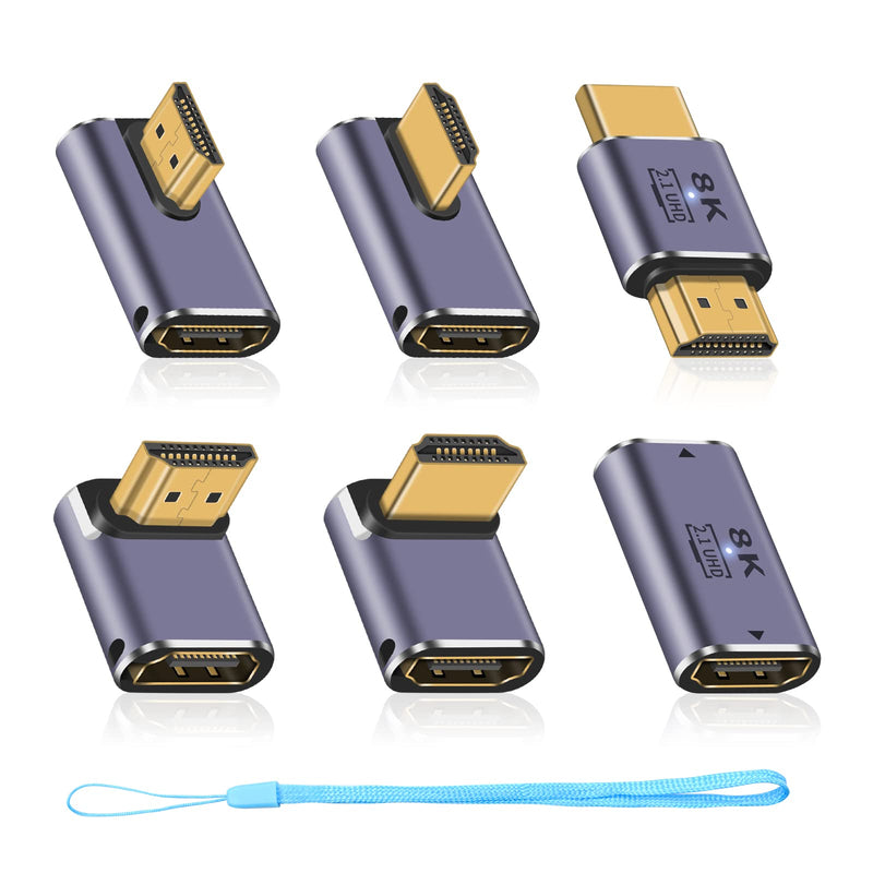  [AUSTRALIA] - Duttek 8K HDMI Adapter (6 Pack), 48Gbps HDMI to HDMI Adapter, UHD HDMI 2.1Up&Down, Left&Right, HDMI Male to Male, HDMI Coupler and Male to Female Extender Support 8K@60hz Video with LED Working Light 6 Style HDMI Adapter
