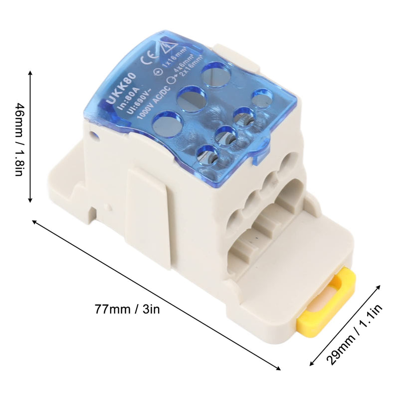  [AUSTRALIA] - Power Junction Box DIN Rail Electrical Terminal Block Connector Distribution Box AC DC1000V (80A) 80A