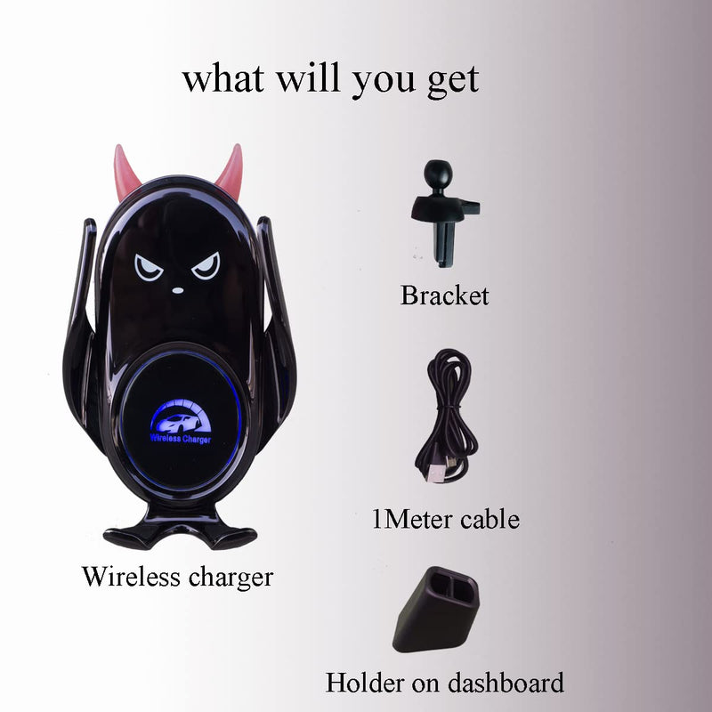  [AUSTRALIA] - Peanutech Wireless Car Charger Mount, Auto Clamping 15W Fast Charging, Cute Demon Design Compatible with iPhone 13/ 13Pro/12/12Pro/SE/11/11Pro/XSMax/XS/XR/X/8,Samsung S20/ S10/S9/S8/Note20/ Note10/9