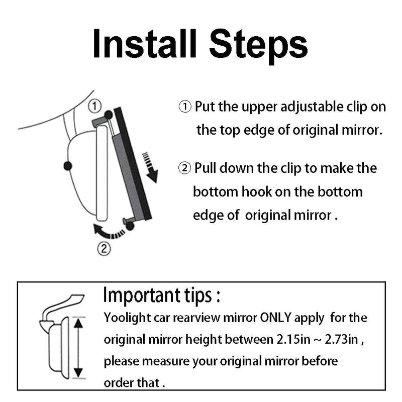  [AUSTRALIA] - Car Rearview Mirrors,Yoolight Car Universal 12'' Interior Clip On Panoramic Rear View Mirror Wide Angle Rear View Mirror (12"L x 2.8" H) 12"L x 2.8" H