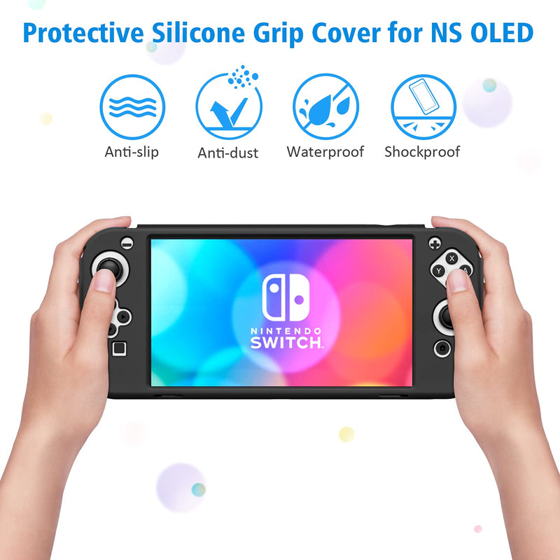  [AUSTRALIA] - OIVO Switch OLED Protective Silicone Case Compatible with Nintendo Switch OLED, Switch OLED Soft Protective Cover with 2 Game Slots for Switch OLED Console - Black