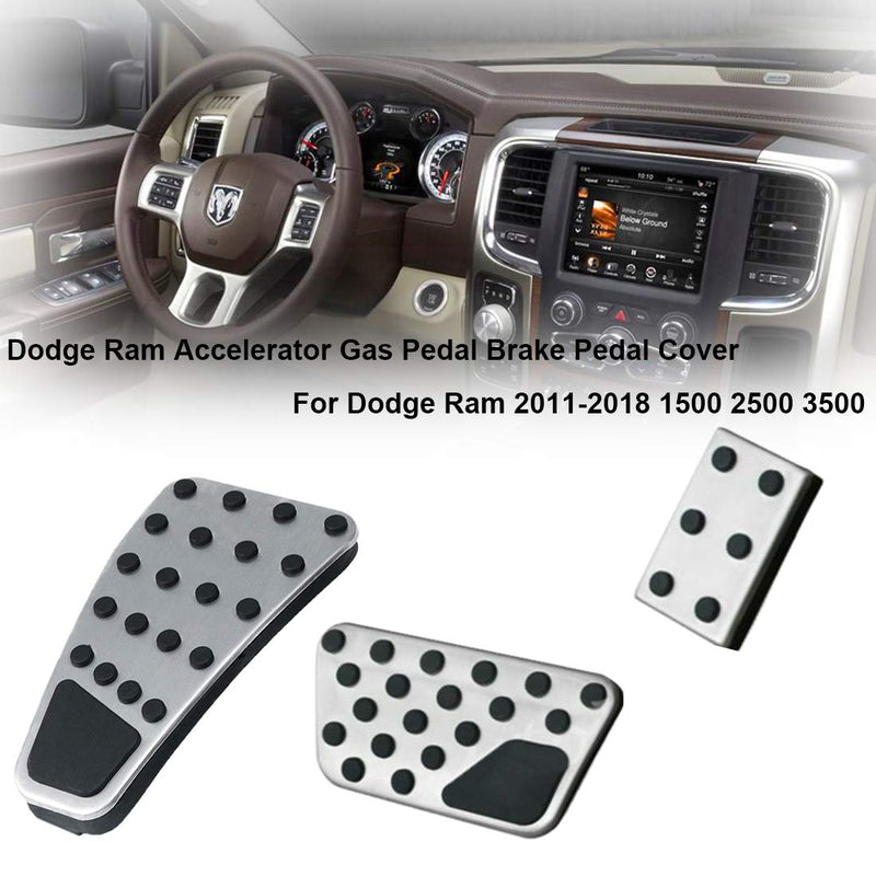  [AUSTRALIA] - Dodge Ram No Drilling Aluminum Brake Pedal Cover Accelerator Gas Pedal Covers Anti-Slip Performance Aluminum Alloy Foot Pedal Pads Kit Fit for Dodge Ram 2011-2018 1500 2500 3500