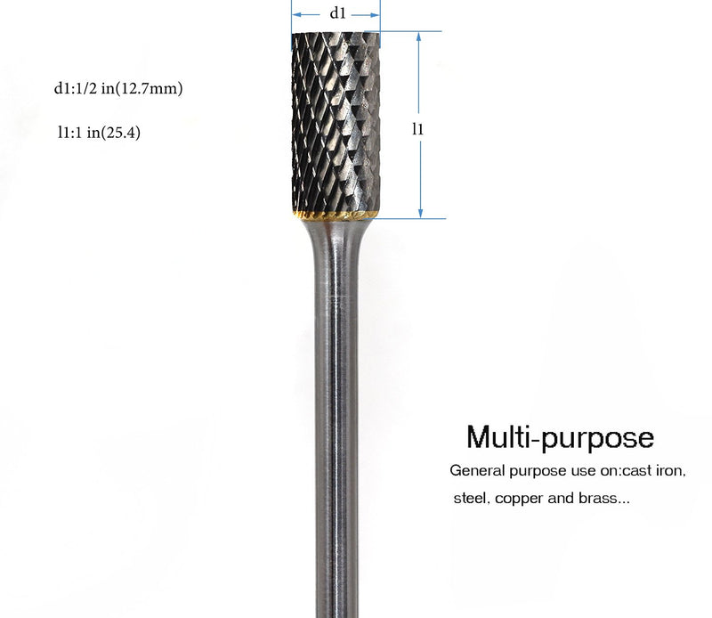 YUFUTOL SA-5L4 Tungsten Carbide Burr- 4"(101.6mm) Long Reach Double Cut Cylinder Shape Rotary Burr File(1/2 inch Head Dia X 1/4 inch Shank Dia) for Die Grinder,1pcs - LeoForward Australia