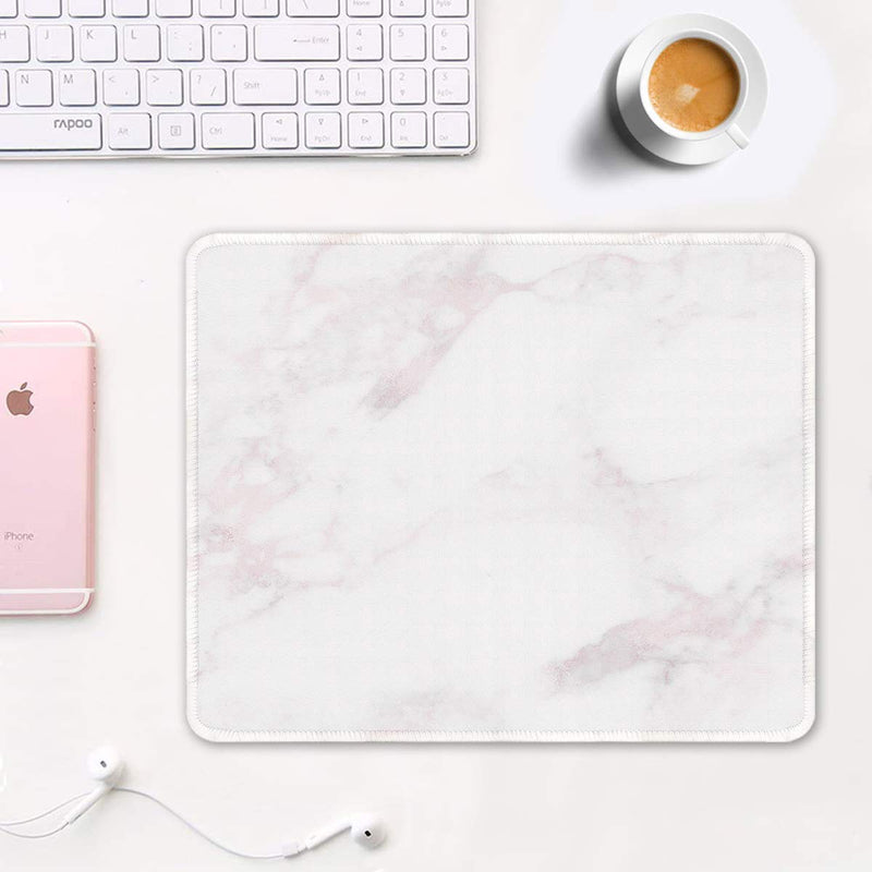  [AUSTRALIA] - Auhoahsil Mouse Pad, Square Marble Design Anti-Slip Rubber Mousepad with Stitched Edges for Office Gaming Laptop Computer PC Men Women, Pretty Custom Pattern, 11.8" x 9.8", Modern Pink White Marble