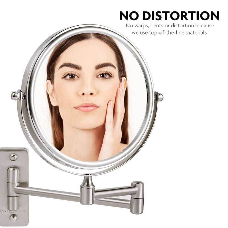  [AUSTRALIA] - Ovente Round Swivel Wall Mounted Makeup Vanity Mirror Compact Double Sided 7 Inch 1X 7X Magnification Decorative Adjustable Arm For Bathroom Bedroom Cosmetic Nickel Brushed MNLFW70BR1X7X