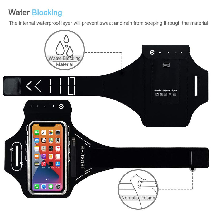  [AUSTRALIA] - iPhone 13 Pro Max, 12 Pro Max Armband, JEMACHE Gym Workouts Running Phone Arm Band for iPhone 13 Pro Max, 12 Pro Max, 11 Pro Max, Xs Max, 13, 12 with Airpods Holder (Black) Black