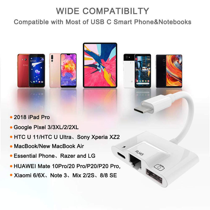  [AUSTRALIA] - USB C to Ethernet Adapter,3 in 1 RJ45 to USB C Ethernet Adapter with USB Port and USB C Charge Compatible for MacBook Pro,Air, Dell XPS,Samsung Galaxy,Surface 7,iPad pro 2020,HTC U11 and More