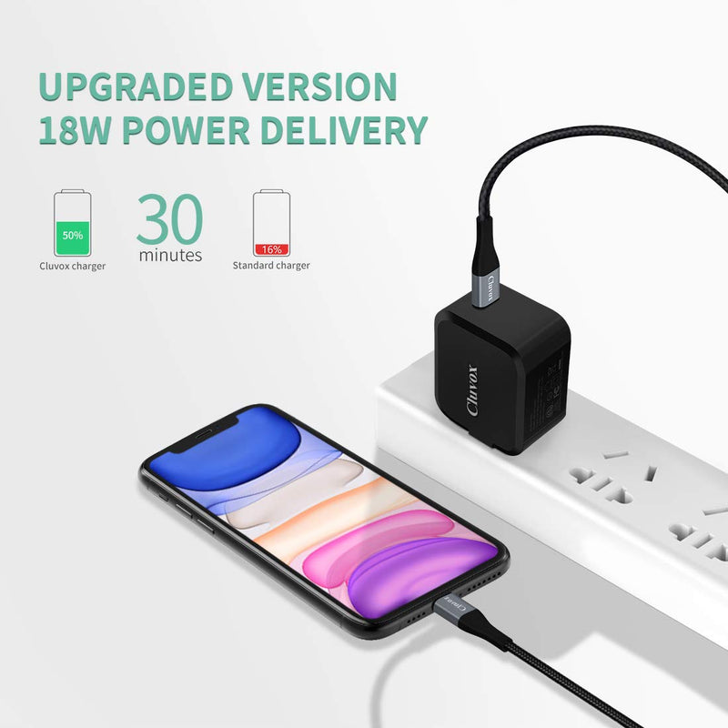  [AUSTRALIA] - Cluvox 20W Fast USB C Wall Charger with Foldable Plug& 3.3ft MFi Certified Nylon Cable Compatible for iPhone 13/12/11/Pro/Max/XS/XR/X/8/Plus, iPad 8th Gen/Mini/Air/SE 2020, Rapid PD Phone Charger