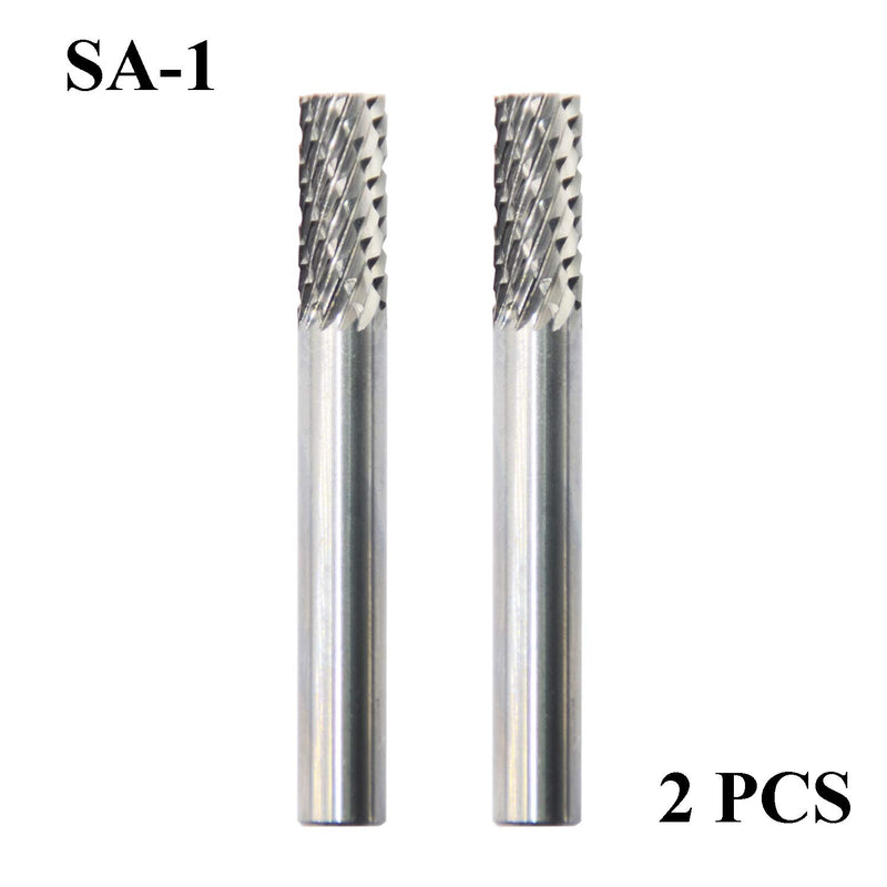 2pcs SA-1 Solid Tungsten Carbide Burr Rotary File Cylindrical Shape Double Cut for Die Grinder Drill Bits 1/4'' Inch Diameter of Shank and Cutter 5/8'' Inch Cutter Length - LeoForward Australia