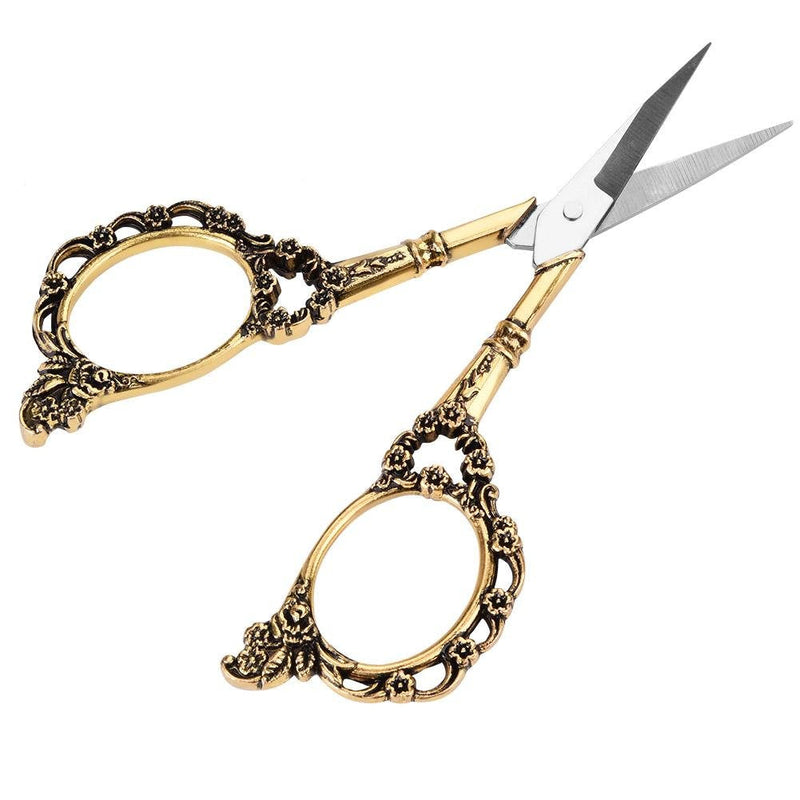  [AUSTRALIA] - HEEPDD Embroidery Scissors, Vintage Carved Plum Scissors Stainless Steel Tip Sewing Scissors for DIY Tailor Art Work(Gold)