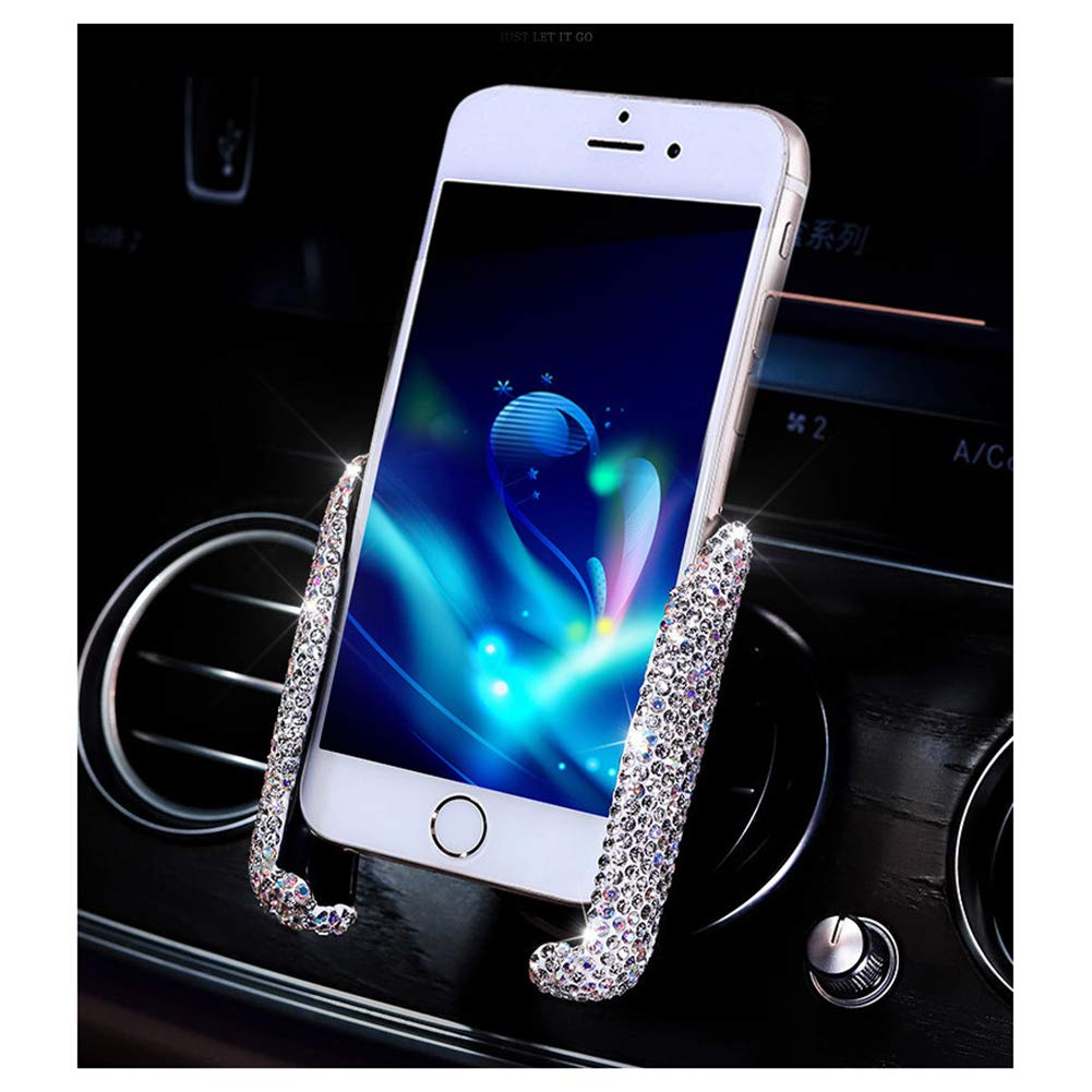  [AUSTRALIA] - L-elf Bling Car Phone Holder Air Vent Cellphone Mount with Rhinestones Universal-White White