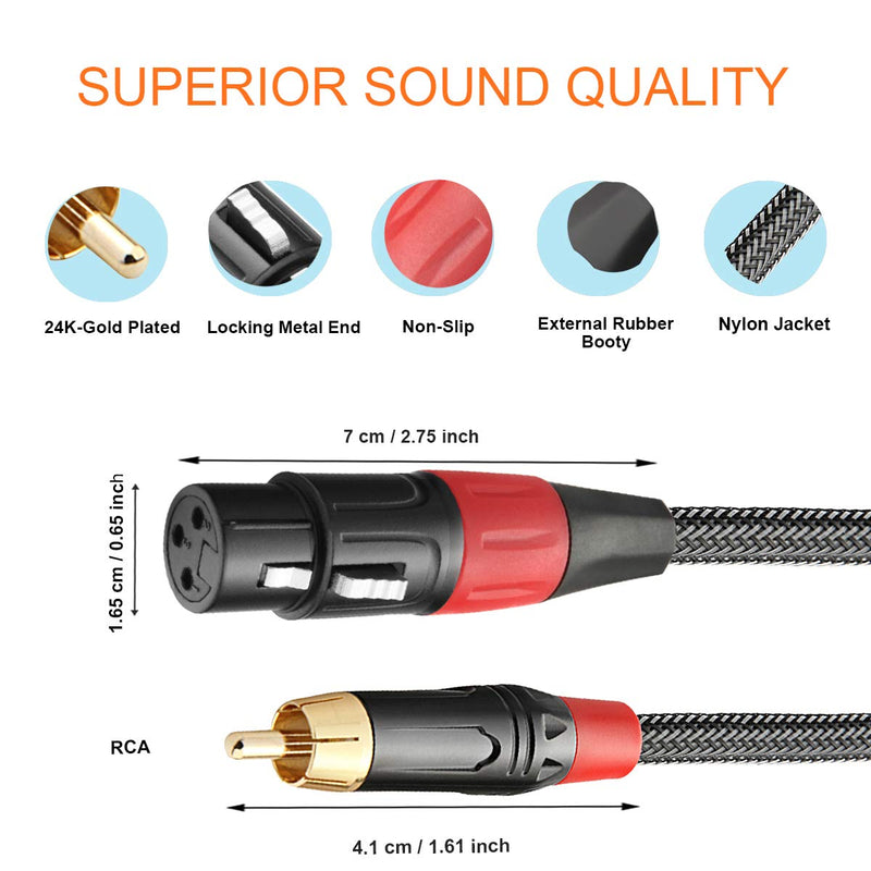  [AUSTRALIA] - TISINO XLR to RCA Cable, Nylon Braid XLR Female to RCA Male HiFi Audio Cable, 4N OFC Wire, for Amplifier Mixer Microphone - Single, 15 ft 15 feet