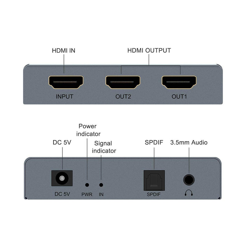  [AUSTRALIA] - HDMI2.0 Splitter 1 in 2 Out with HDMI 1X2 Audio Extractor + Optical and 3.5mm Audio Output Powered Splitter 1 Source onto 2 Displays Support 3D 4K60HZ for PS4 Xbox One DVD Blu-ray Player TV Projector