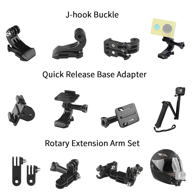  [AUSTRALIA] - Universal Action Camera Accessory Kit, 20-in-1 Grab Bag Mount Kit, Helmet Chin Mount Accessory Kit, J Hook Buckle Mount, Adhesive Mount, Sports Camera Accessory Bundle