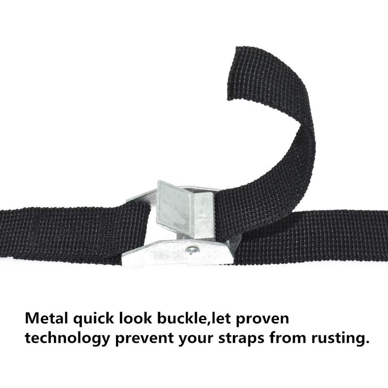  [AUSTRALIA] - 6 Pcs Lashing Strap Adjustable Cinch Strap with Buckles, 1" x 2 Ft Black Tie Down Straps Cam Strap Cam Lock Strap Cargo Packing Strap for Kayak, Roof Racks, Motorcycle, Car, Truck, Boat, Trailer