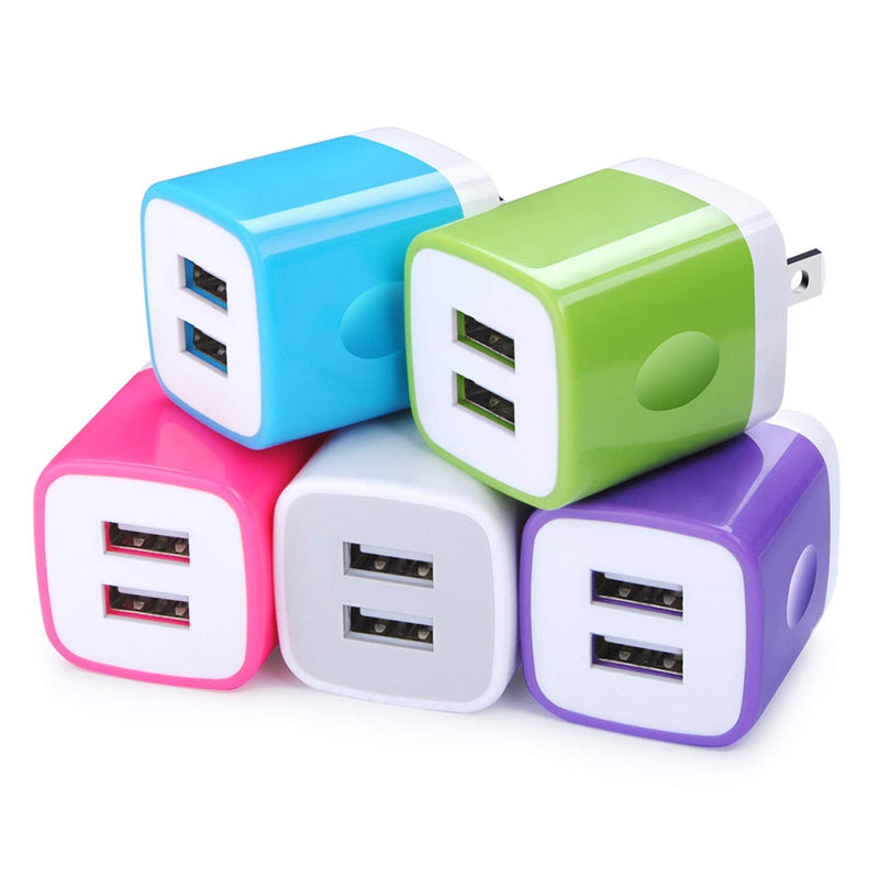  [AUSTRALIA] - USB Wall Charger Adapter, FiveBox 5Pack 2.1Amp Fast Dual Port Wall Charger USB Plug Charging Block Charger Brick Charger Cube Charger Box Compatible iPhone 14/13/12/11/Xs/XR/X/8/7/6, Samsung, Android