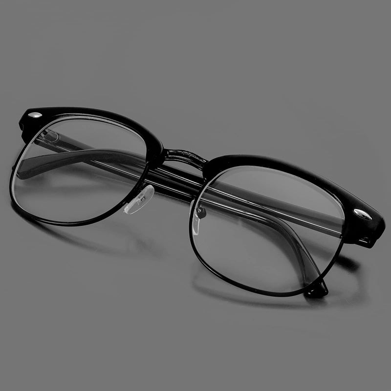 Blue Light Blocking Glasses for Women Men Classic Semi Rimless Fake Nerd Anti Blue Ray Computer Eyeglasses Bright Black/Black 52 Millimeters - LeoForward Australia