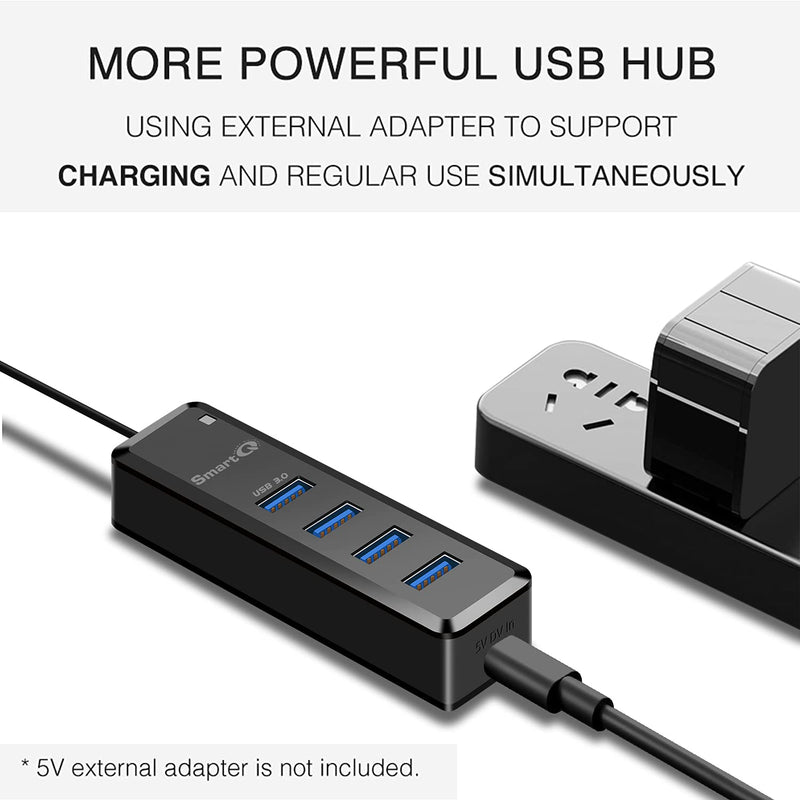 SmartQ H302 4-port USB 3.0 Hub with 1ft Long Cable, Multi USB Port Expander with Micro-B Charging Port, Fast Data Transfer USB Splitter For laptop, Compatible with Windows PC, Mac, Printer, Mobile HDD 1 ft - LeoForward Australia