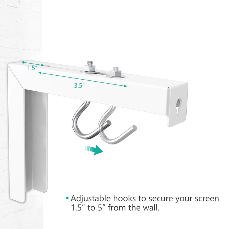 Universal Projector Screen L-Bracket Wall Hanging Mount 6 inch Adjustable Extension with Hook Manual, Spectrum and Perfect Screen Placement up to 66 lbs, 30 kg (PSM001), White - LeoForward Australia