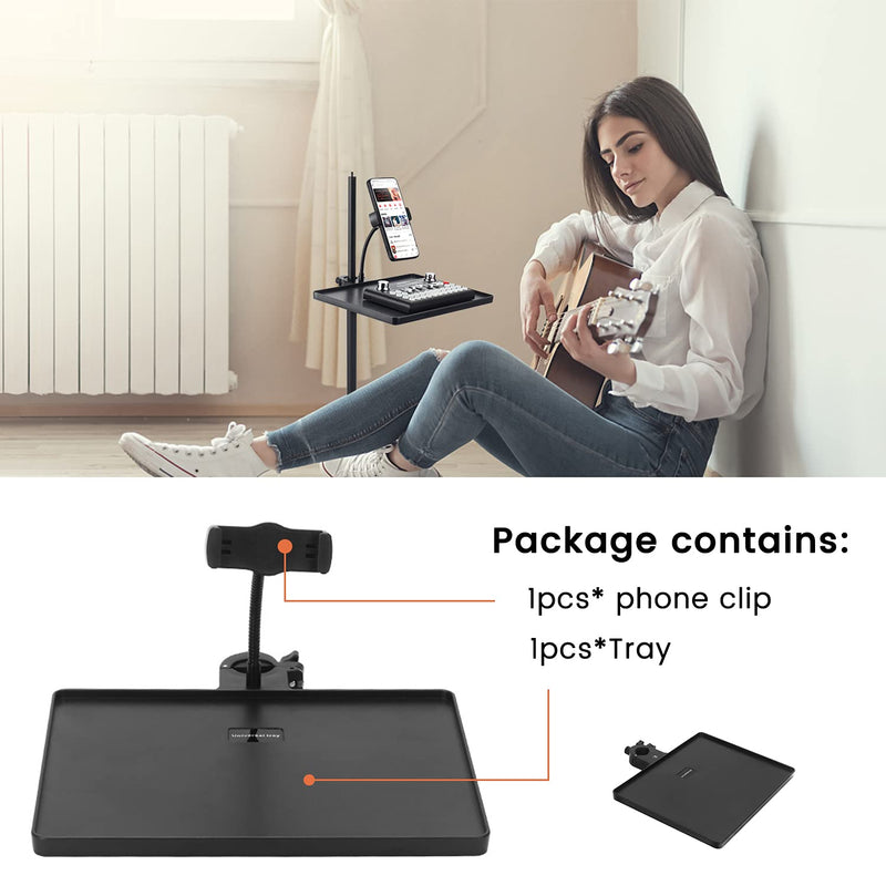  [AUSTRALIA] - Phone Holder Microphone Stand Tray, Clamp-On Rack Tray ,Cell Phone Stand for Music Sheet,Clamp Compatible with Most Microphones Stands for Live Streaming,Karaoke, Recording