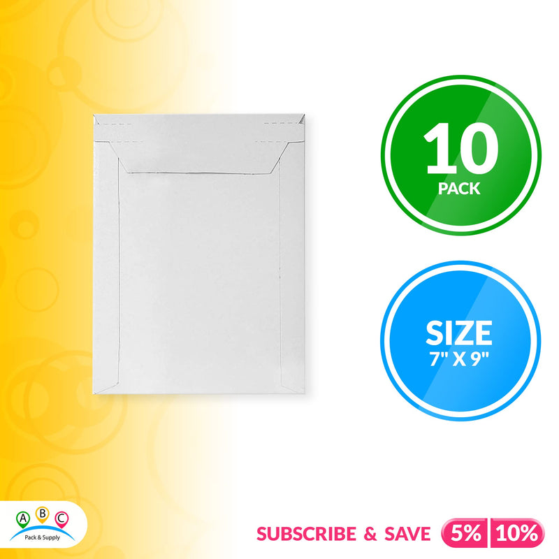  [AUSTRALIA] - ABC 10 Pack Rigid Mailers 7x9 White Paperboard Photo Document Envelopes 7 x 9. Rigid Mailing Envelopes. Stay Flat, Compatible with USPS Express Mail Envelopes. Peel and Seal. Wholesale 7" x 9" / 10 Pack