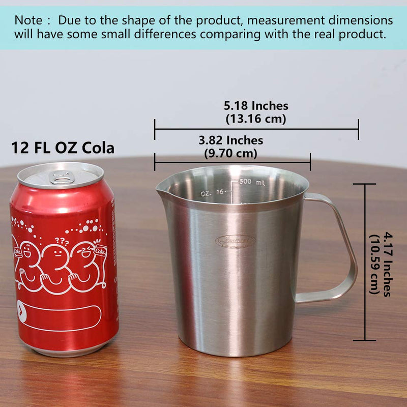 Measuring Cup, [Upgraded, 3 Measurement Scales, Including Cup Scale, ML Scale, Ounce Scale], Newness Stainless Steel Measuring Cup with Marking with Handle, 16 Ounces (0.5 Liter, 2 Cup) 16 OZ (2 Cup, 500 ML) - LeoForward Australia