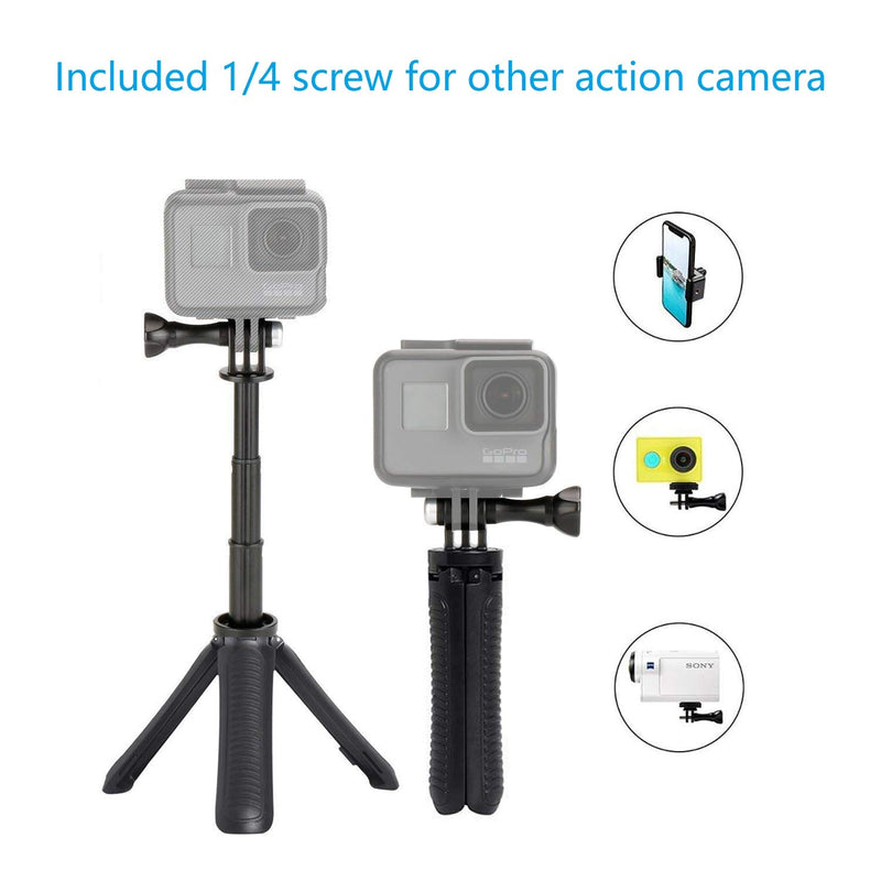  [AUSTRALIA] - Taisioner Mini Selfie Stick Tripod Kit Two in One Compatible with GoPro AKASO Action Camera and Cell Phone Accessories Black