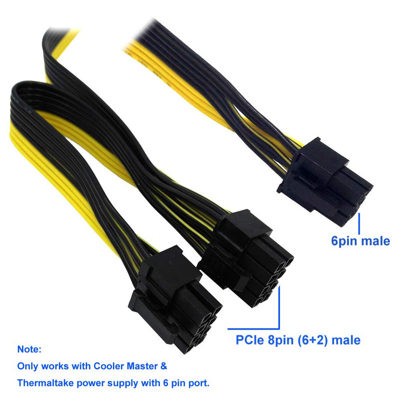  [AUSTRALIA] - COMeap 6 Pin Male to Dual 8 Pin (6+2) PCIe GPU Power Adapter Cable for BTC Miner Cooler Master and Thermaltake PSU with 6 Pin Port 25-inch+9-inch(63cm+23cm) 6 Pin to Dual 8 Pin 25-in