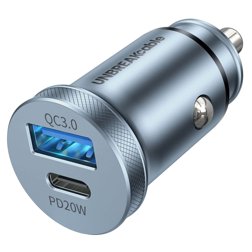  [AUSTRALIA] - UNBREAKcable USB C Car Charger 38W Fast Charging [All Metal] PD & QC 3.0 Dual Port Type C Car Adapter for Apple iPhone 14 13 12 11 Pro Max Mini SE XS XR X 8 7 6 Plus iPad Samsung Galaxy Android Phone
