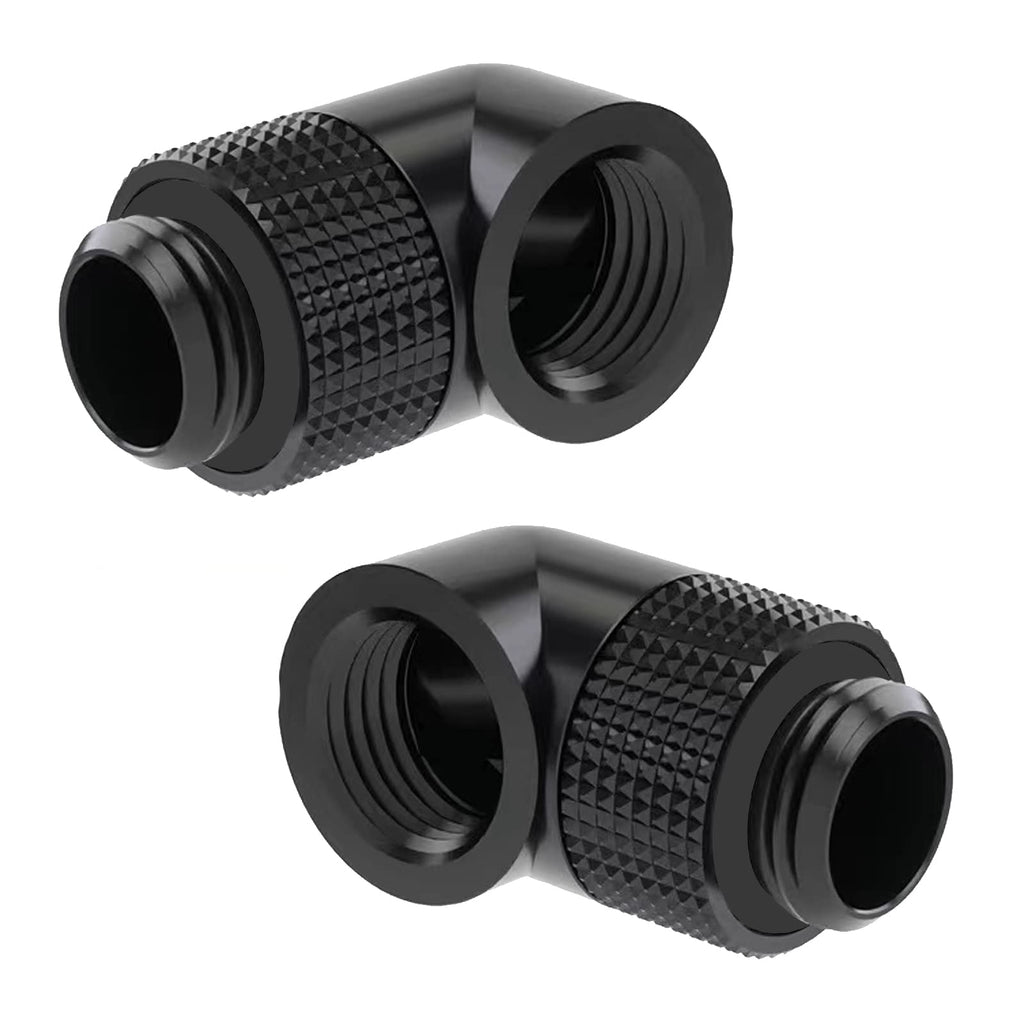  [AUSTRALIA] - 2 Pack Pc Water Cooling Fittings 90 G1/4" Male to Female Extender Fitting Rotary Enhance Multi Link Black Adapter Fitting for Computer