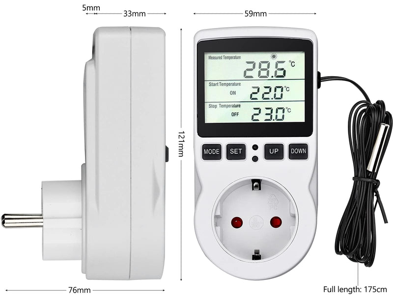  [AUSTRALIA] - Temperature controller 230 V digital thermostat socket plug thermostat with sensor timer, temperature socket heating cooling for greenhouse electric blanket water tank