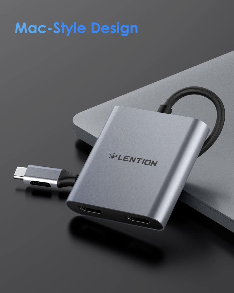  [AUSTRALIA] - LENTION USB C to Dual HDMI Adapter, Support Single 4K@60Hz or Dual 4K@30Hz, Compatible New MacBook, Surface Book 2/Pro 7/Go, XPS 13/15, More, Stable Driver Certified (CB-C53s, Space Gray)