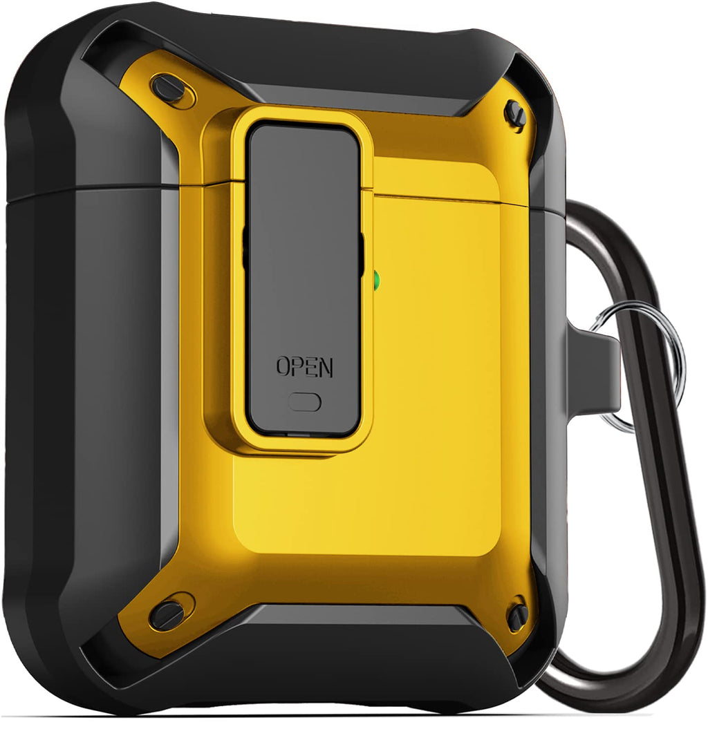  [AUSTRALIA] - Wonjury Upgraded Armor [Secure Lock] Airpod Case,Shockproof AirPods Cover Cool Case Designed for Apple AirPod 2&1 Wireless Cases for Men Women (Black/Yellow) Black/Yellow