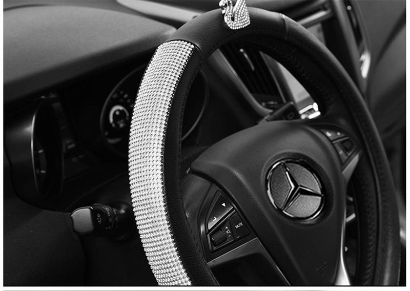 [AUSTRALIA] - JSP 2019 New Diamond Universal Leather Steering Wheel Cover with Bling Crystal Rhinestones Black