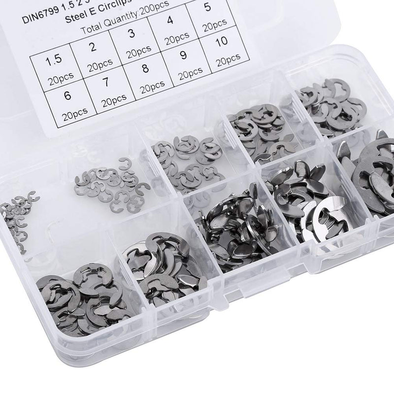  [AUSTRALIA] - 120Pcs 304 Stainless Steel E-Clip Retaining Snap Ring Circlip Kit,1.5mm-10mm