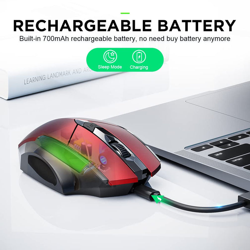  [AUSTRALIA] - Bluetooth Mouse, Inphic Rechargeable Wireless Mouse Multi-Device (Tri-Mode:BT 5.0/4.0+2.4Ghz) with Silent, 3 DPI Adjustment, Ergonomic Optical Portable Mouse for Laptop Android Windows Mac OS, Red