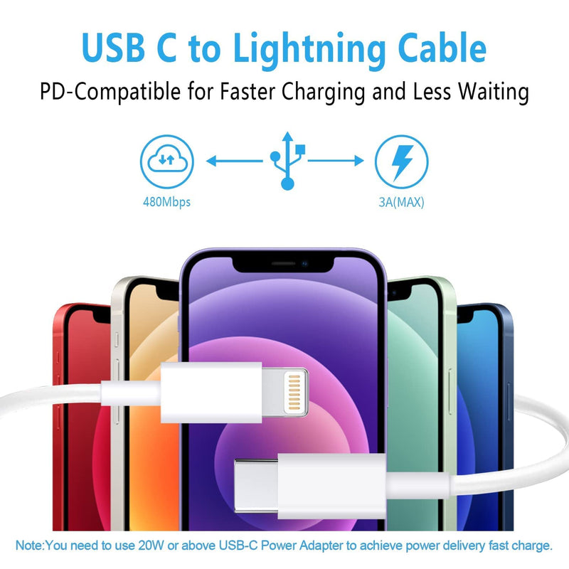  [AUSTRALIA] - USB C to Lightning Cable 3Pack 6FT [Apple MFi Certified] iPhone Fast Charger Cable USB-C Power Delivery Charging Cord for iPhone 14/13/12/11/XS/XR/X/8/iPad, White