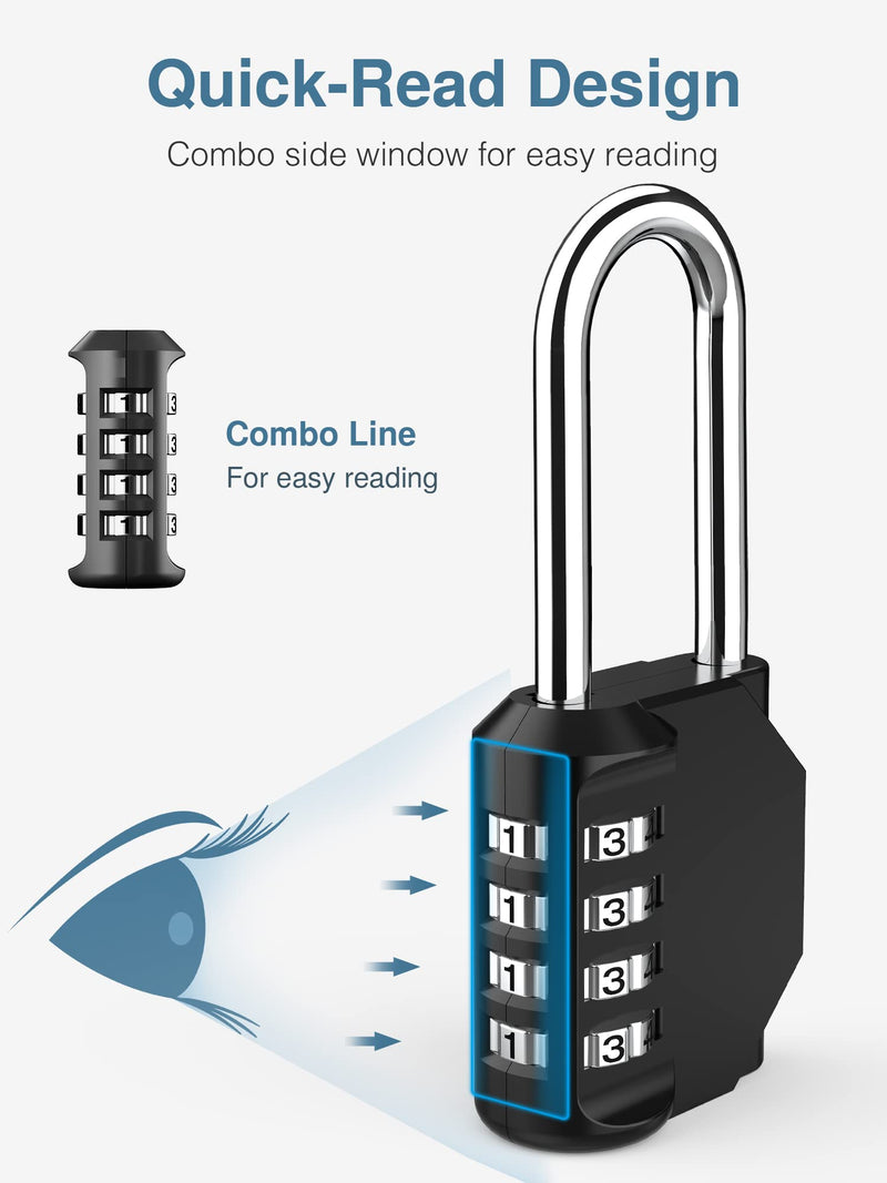  [AUSTRALIA] - Puroma 4 Pack 2.6 Inch Combination Lock 4 Digit Outdoors Padlock for School Gym Locker, Sports Locker, Fence, Toolbox, Case, Hasp Storage (Black) Black