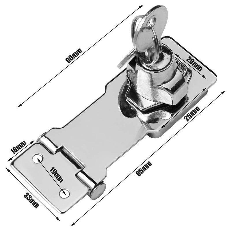  [AUSTRALIA] - 2 Packs Keyed Hasp Locks Stainless Steel,Twist Knob Keyed Locking Hasp for Small Doors, Cabinets and More with a Screwdriver,Chrome Plated (3Inch with Keys) 3Inch Silver